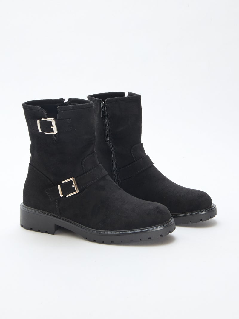 Botins em camurça sintética com fivela Preto Mulher