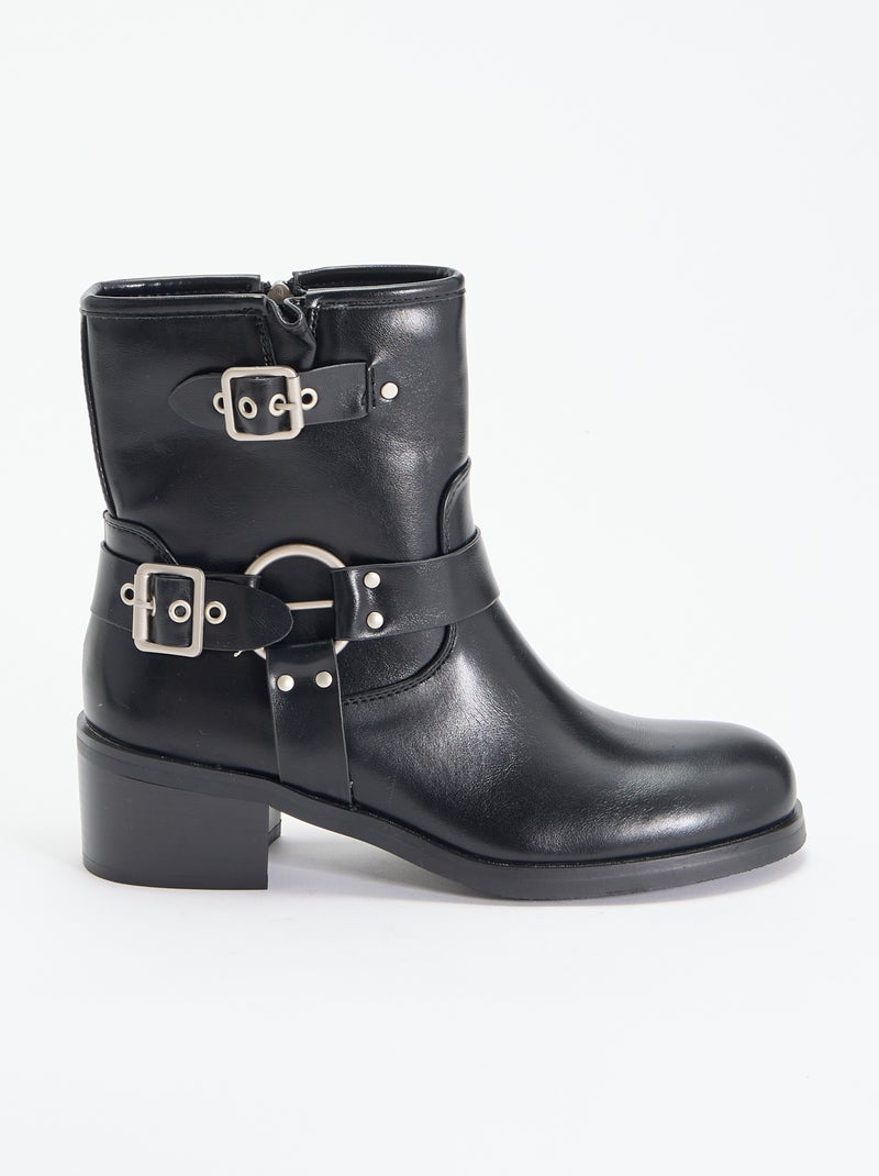 Botins em imitação de pele com fivelas fantasia Preto - Kiabi