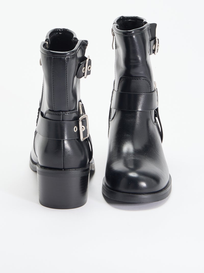 Botins em imitação de pele com fivelas fantasia Preto - Kiabi