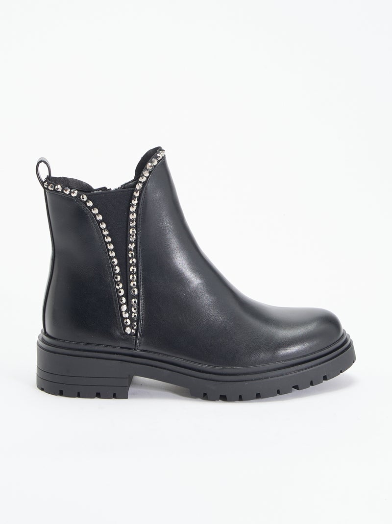 Botins em imitação de pele com strass Preto - Kiabi