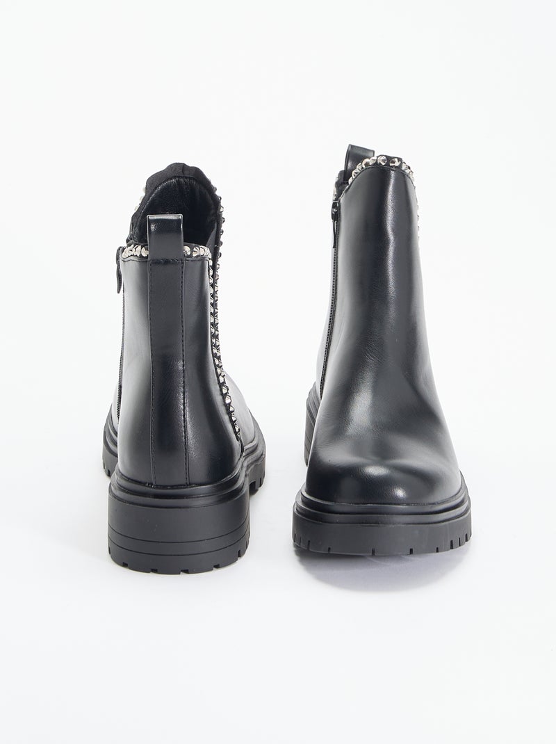 Botins em imitação de pele com strass Preto - Kiabi