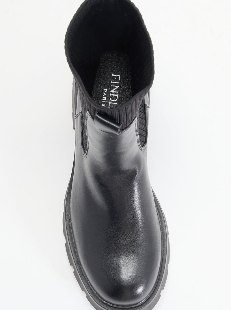 Botins em imitação de pele Preto - Kiabi