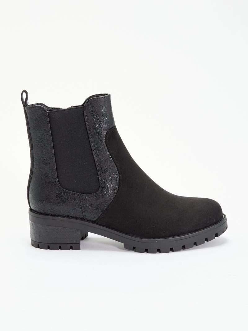 Botins em imitação de pele texturada e camurça Preto - Kiabi