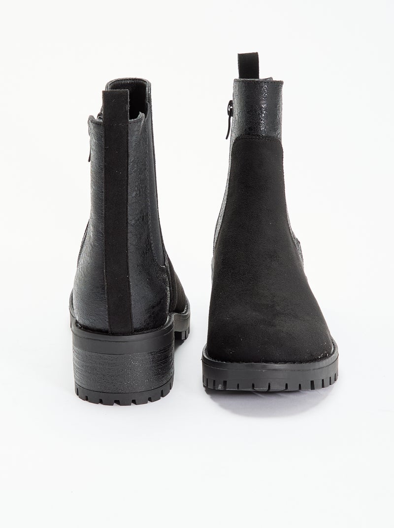 Botins em imitação de pele texturada e camurça Preto - Kiabi