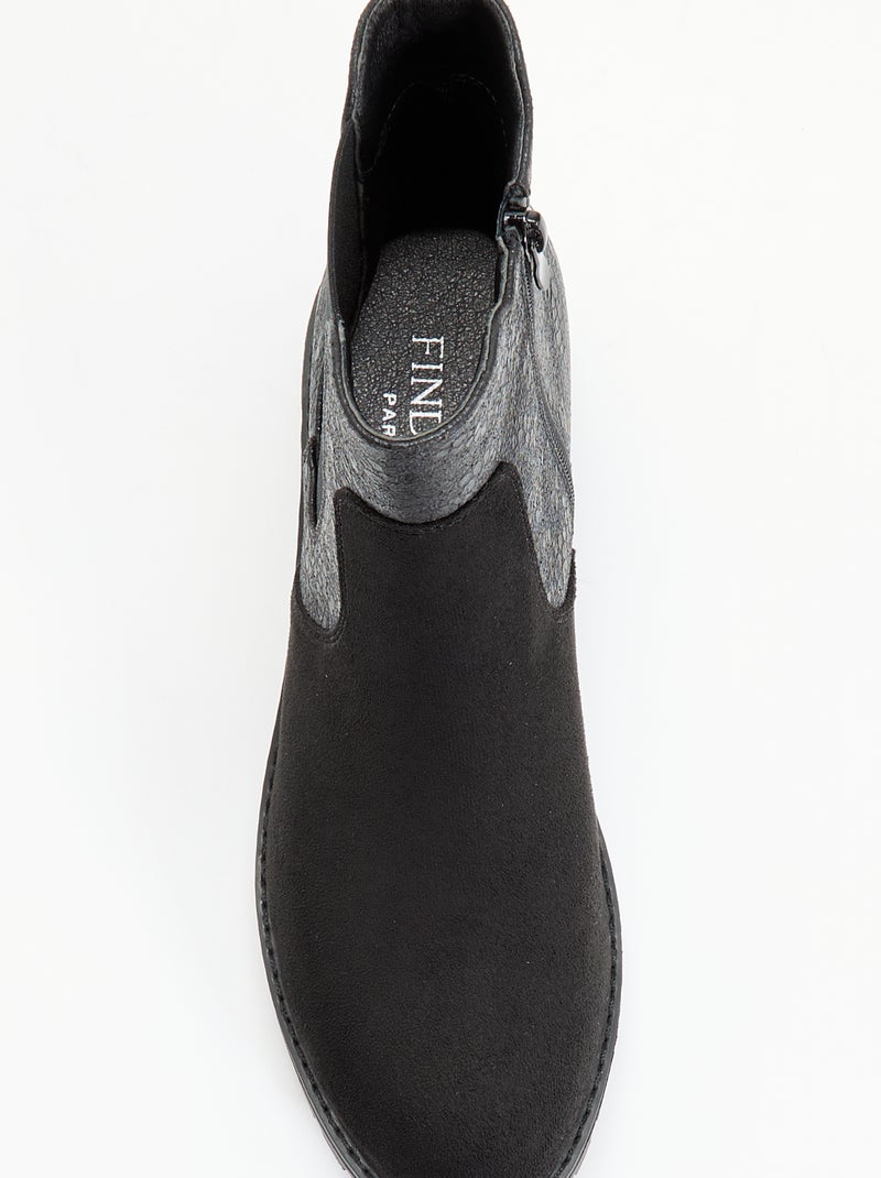 Botins em imitação de pele texturada e camurça Preto - Kiabi