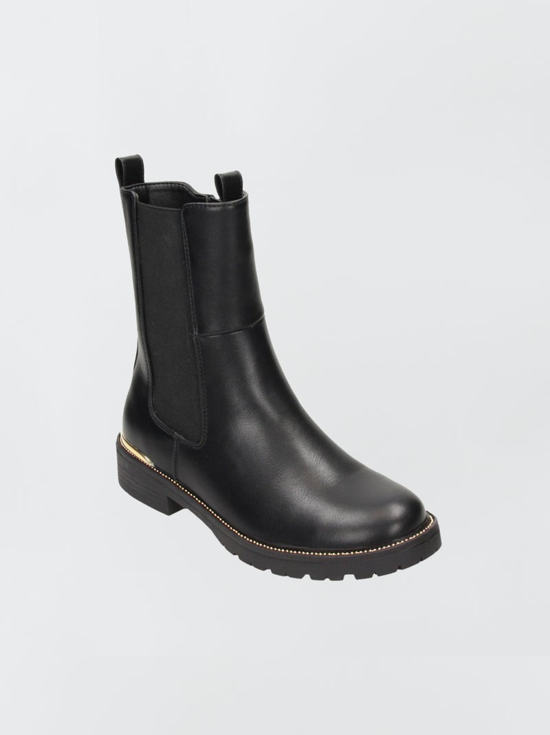 Botins em pele sintética forrados PRETO - Kiabi