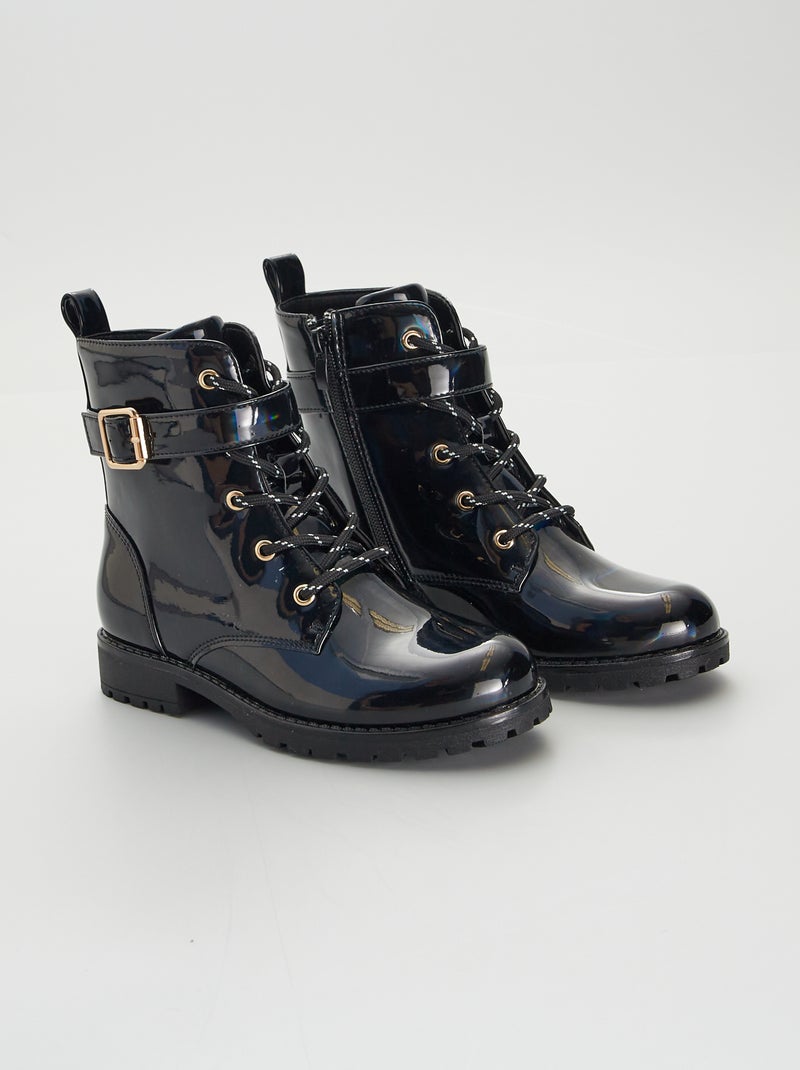 Botins em pele sintética lisa PRETO - Kiabi
