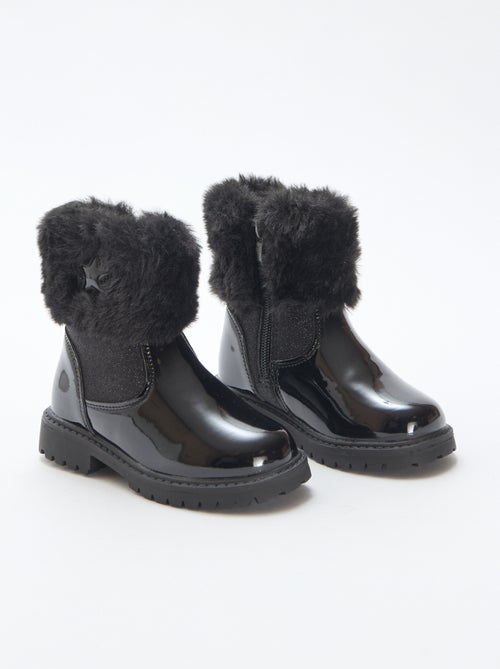 Botins envernizados com efeito pelúcia - Kiabi