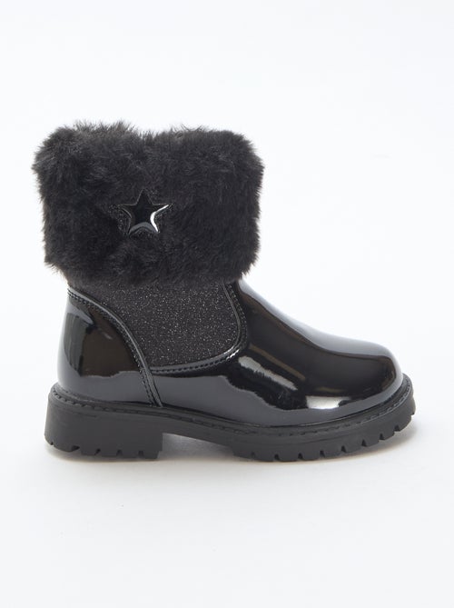 Botins envernizados com efeito pelúcia - Kiabi