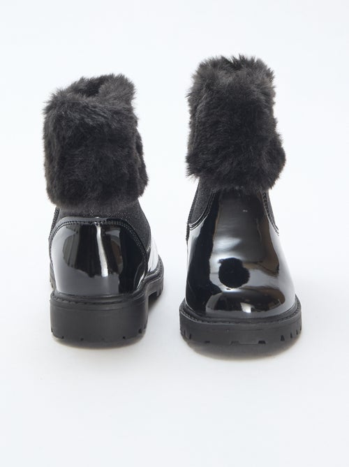 Botins envernizados com efeito pelúcia - Kiabi