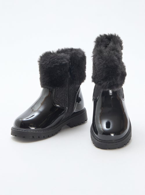 Botins envernizados com efeito pelúcia - Kiabi