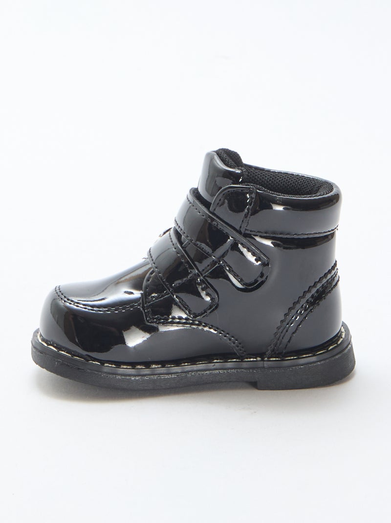 Botins envernizados com velcro Preto - Kiabi