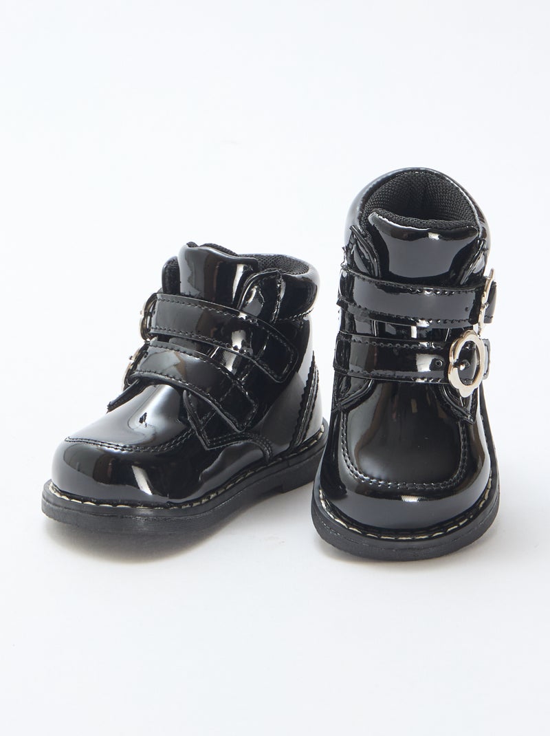 Botins envernizados com velcro Preto - Kiabi