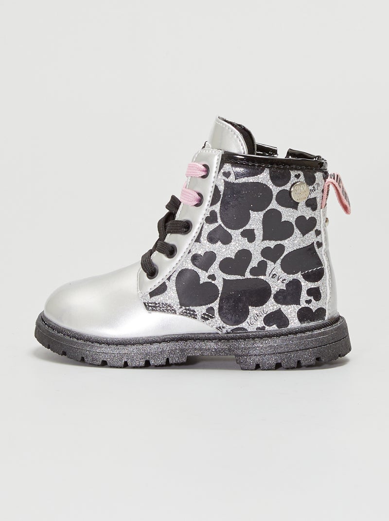 Botins estilo motard metalizados com brilhantes Prata - Kiabi