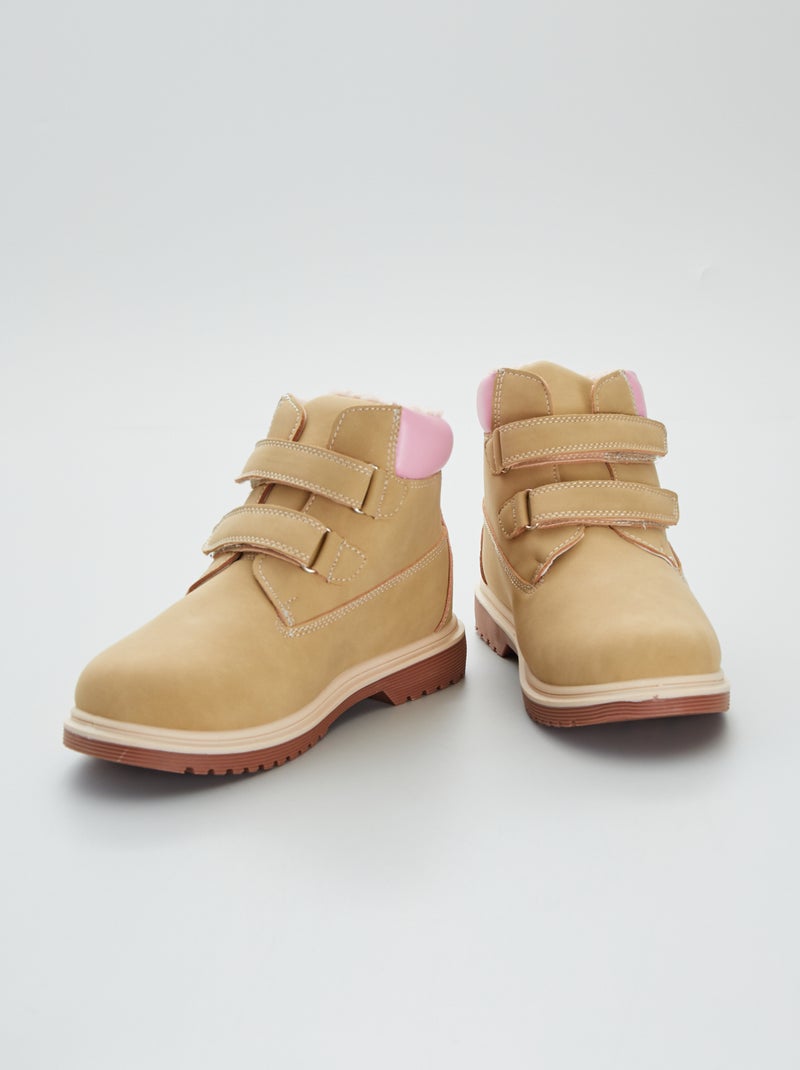 Botins forrados sintéticas com velcros BEGE - Kiabi
