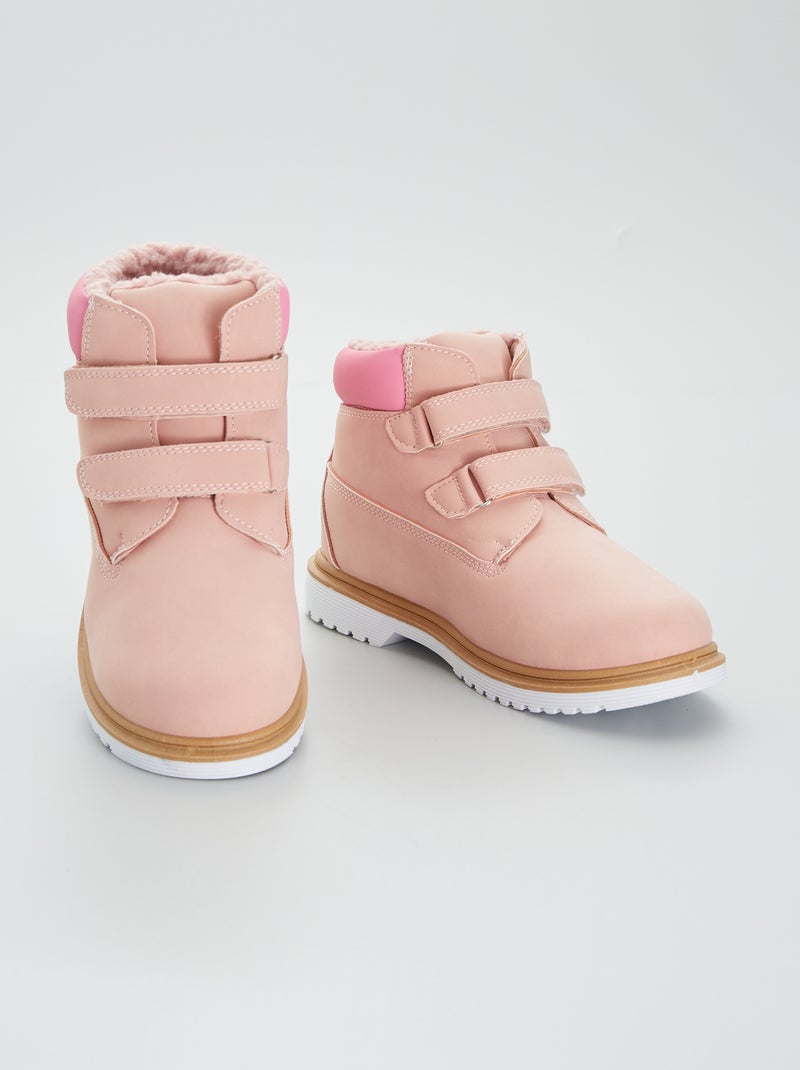 Botins forrados sintéticas com velcros ROSA - Kiabi