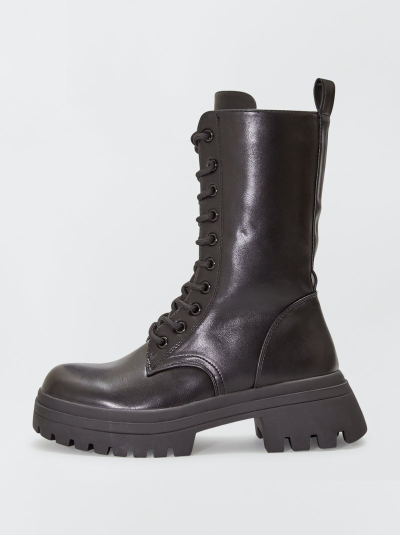 Botins motard com fivela dourada larga Preto - Kiabi