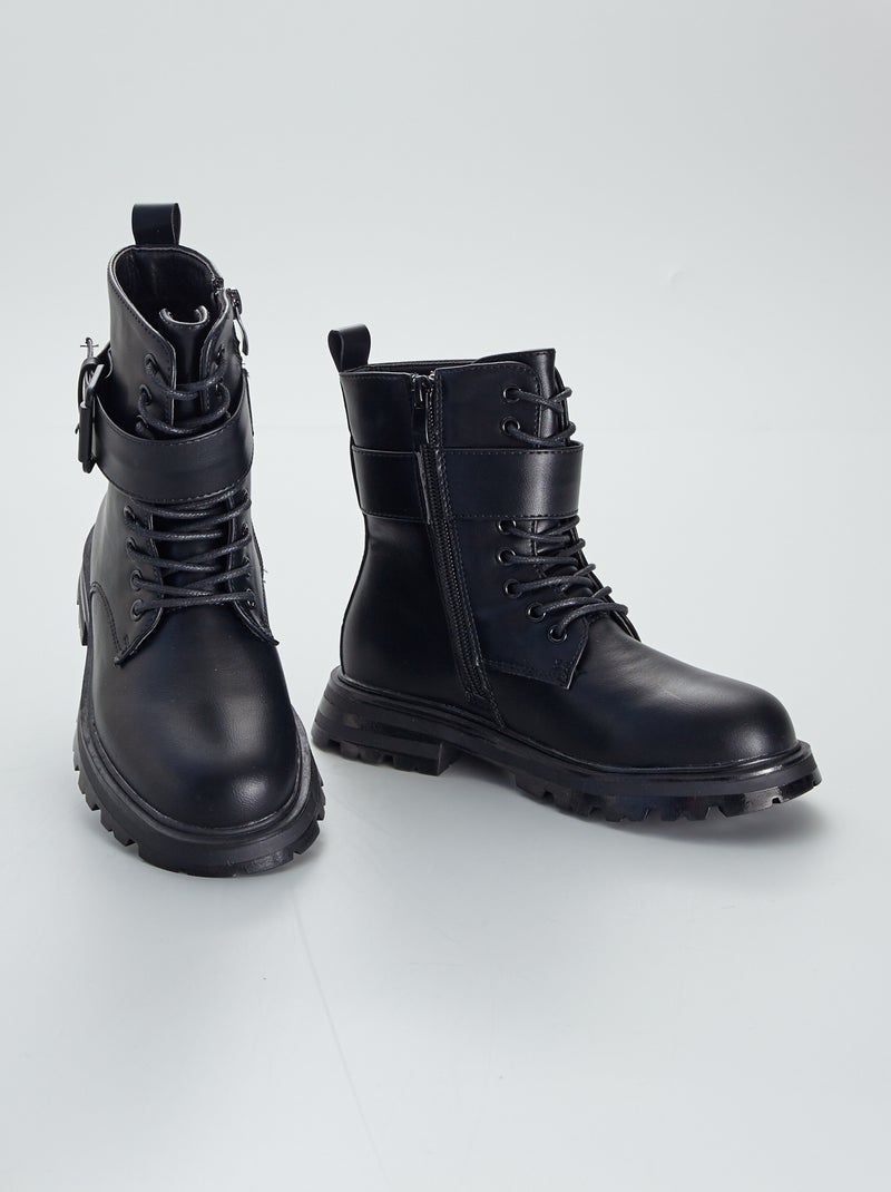 Botins motard com fivela PRETO - Kiabi