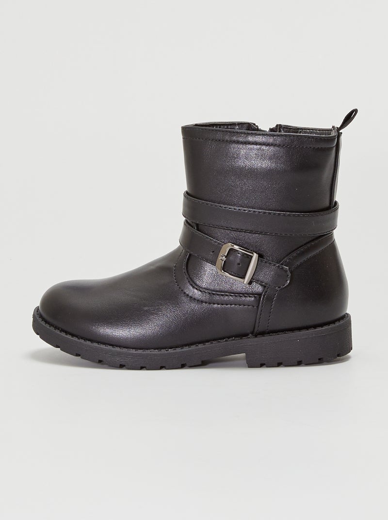 Botins motard com fivela Preto - Kiabi