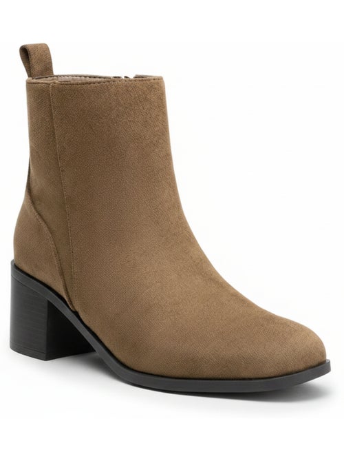 Botins mulher camurça fecho de correr salto bloco 5 cm biqueirão redondo - Kiabi Botins mulher camurça fecho de correr salto bloco 5 cm biqueirão redondo - Kiabi