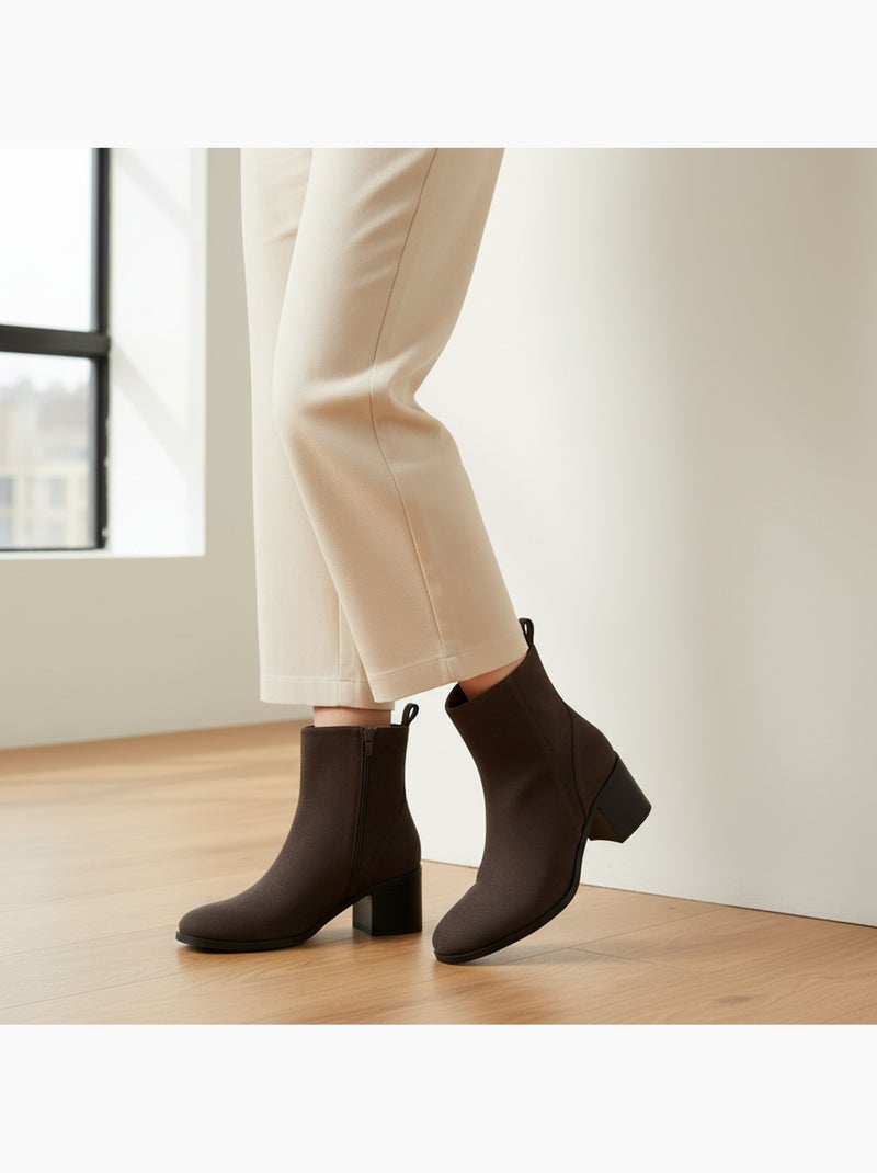 Botins mulher camurça fecho de correr salto bloco 5 cm biqueirão redondo Castanho - Kiabi
