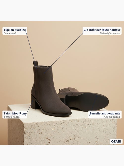 Botins mulher camurça fecho de correr salto bloco 5 cm biqueirão redondo - Kiabi Botins mulher camurça fecho de correr salto bloco 5 cm biqueirão redondo - Kiabi