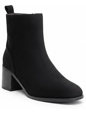 Botins mulher camurça fecho de correr salto bloco 5 cm biqueirão redondo