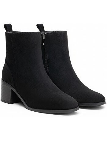 Botins mulher camurça fecho de correr salto bloco 5 cm biqueirão redondo