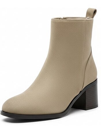 Botins mulher camurça fecho de correr salto bloco 5 cm biqueirão redondo