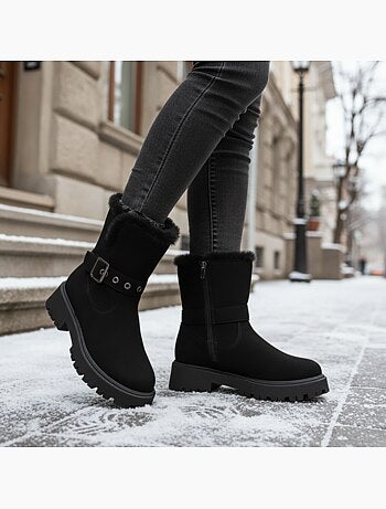 Botins mulher camurça forrados fecho e pulseira ozabi sola dentada