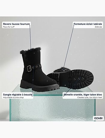 Botins mulher camurça forrados fecho e pulseira ozabi sola dentada
