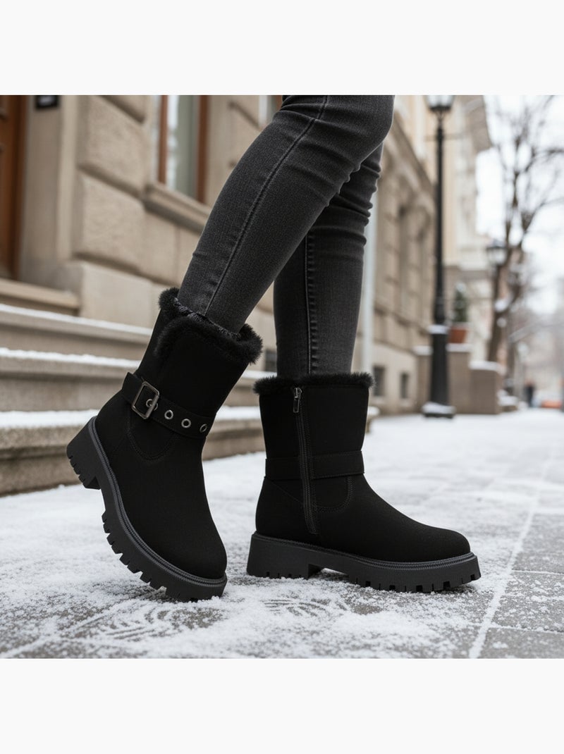 Botins mulher camurça forrados fecho e pulseira ozabi sola dentada Preto - Kiabi