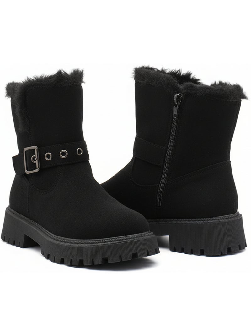 Botins mulher camurça forrados fecho e pulseira ozabi sola dentada Preto - Kiabi