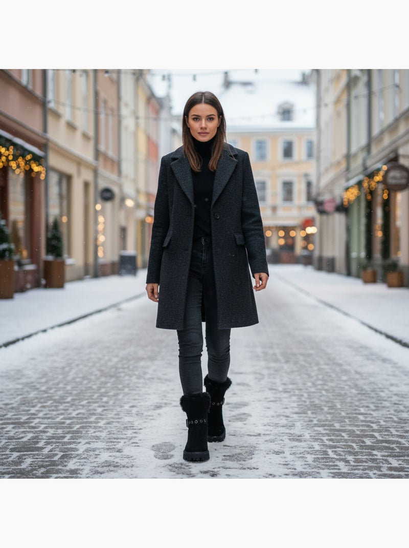 Botins mulher camurça forrados fecho e pulseira ozabi sola dentada Preto - Kiabi