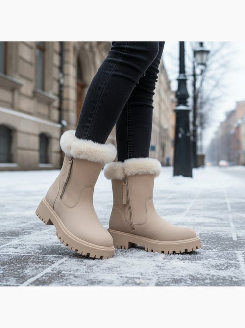 Botins mulher camurça forrados fecho écler sola entalhada ozabi - Kiabi