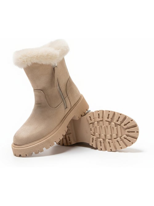 Botins mulher camurça forrados fecho écler sola entalhada ozabi - Kiabi