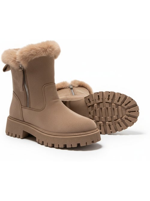 Botins mulher camurça forrados fecho écler sola entalhada ozabi - Kiabi Botins mulher camurça forrados fecho écler sola entalhada ozabi - Kiabi