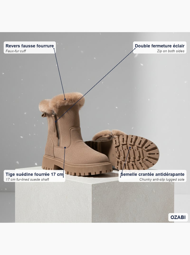 Botins mulher camurça forrados fecho écler sola entalhada ozabi Toupe - Kiabi