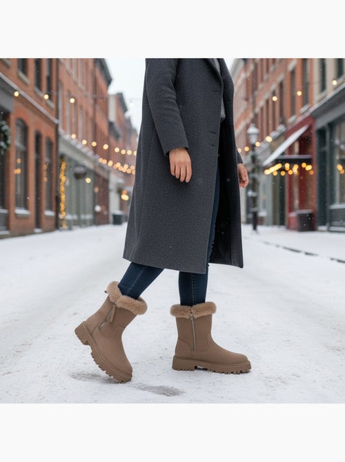 Botins mulher camurça forrados fecho écler sola entalhada ozabi - Kiabi Botins mulher camurça forrados fecho écler sola entalhada ozabi - Kiabi