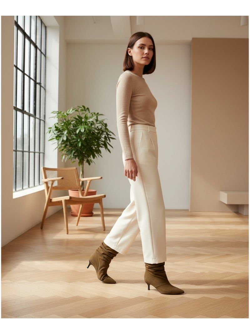 Botins mulher camurça pregueada salto fino 4 cm bico apontado ozabi Cognac - Kiabi