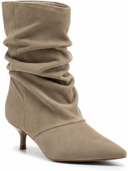 Botins mulher camurça pregueada salto fino 4 cm bico apontado ozabi - Kiabi Botins mulher camurça pregueada salto fino 4 cm bico apontado ozabi - Kiabi