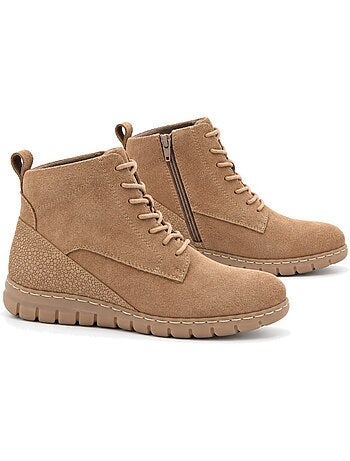 Botins rasos couro natural purapiel