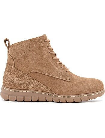 Botins rasos couro natural purapiel