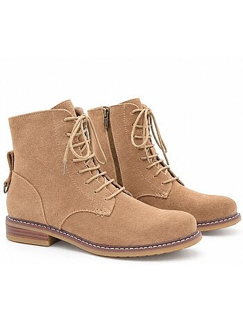 Botins rasos couro natural purapiel
