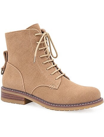 Botins rasos couro natural purapiel