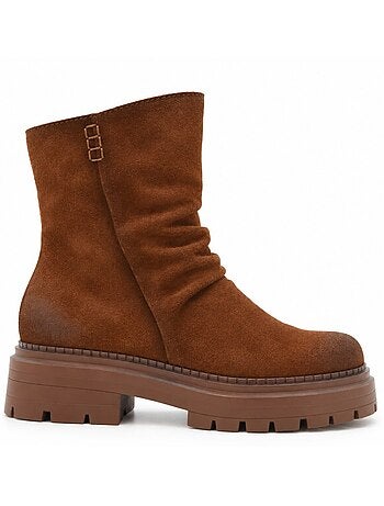 Botins rasos couro natural purapiel