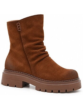 Botins rasos couro natural purapiel