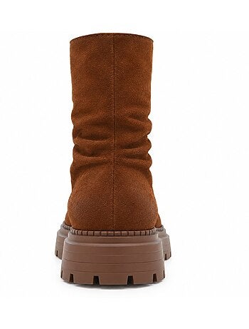 Botins rasos couro natural purapiel