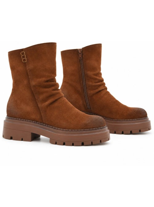 Botins rasos couro natural purapiel - Kiabi