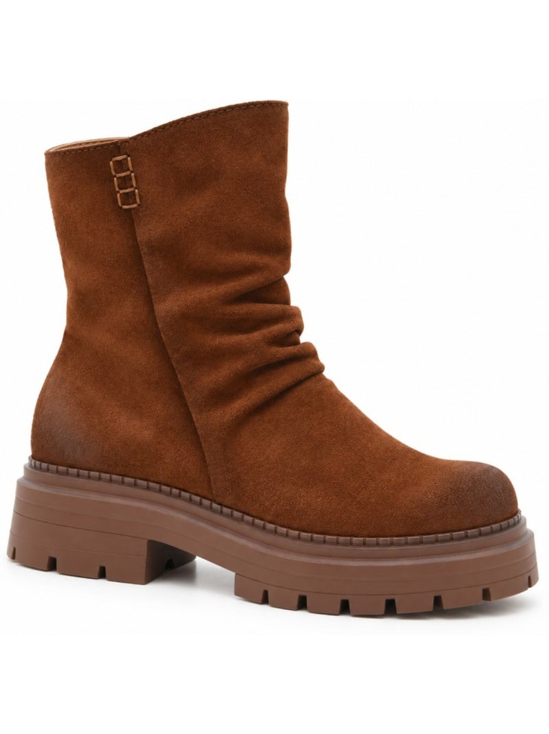 Botins rasos couro natural purapiel Castanho - Kiabi